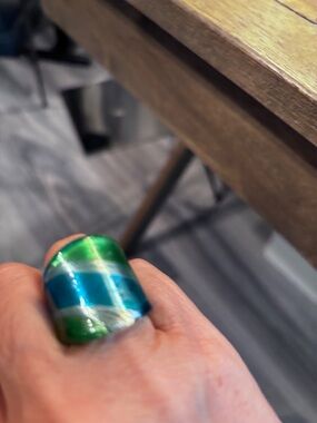 Murano Blue & Green Glass Ring - size 6